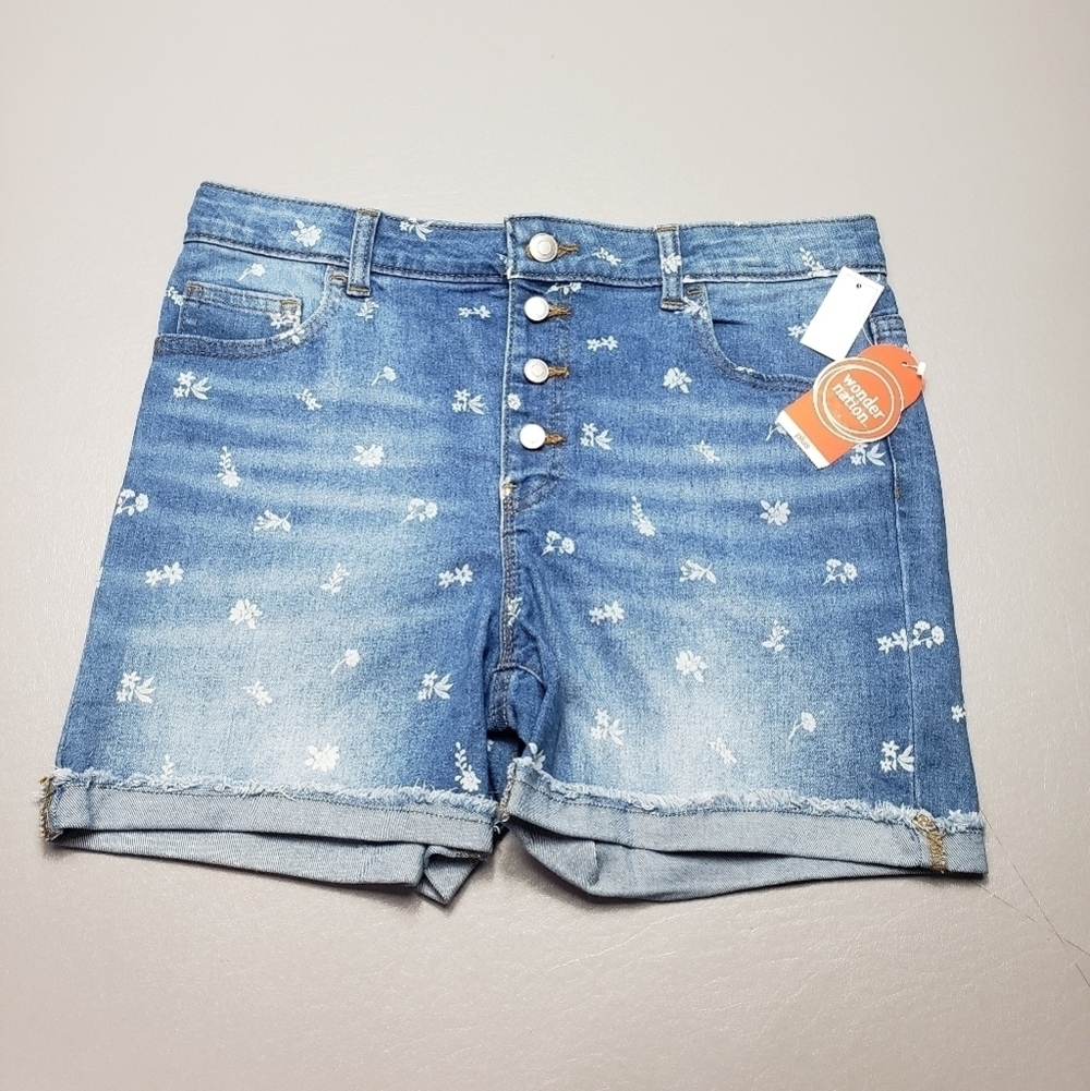 New wonder nation Girls denim jean flower shorts plus size 14
